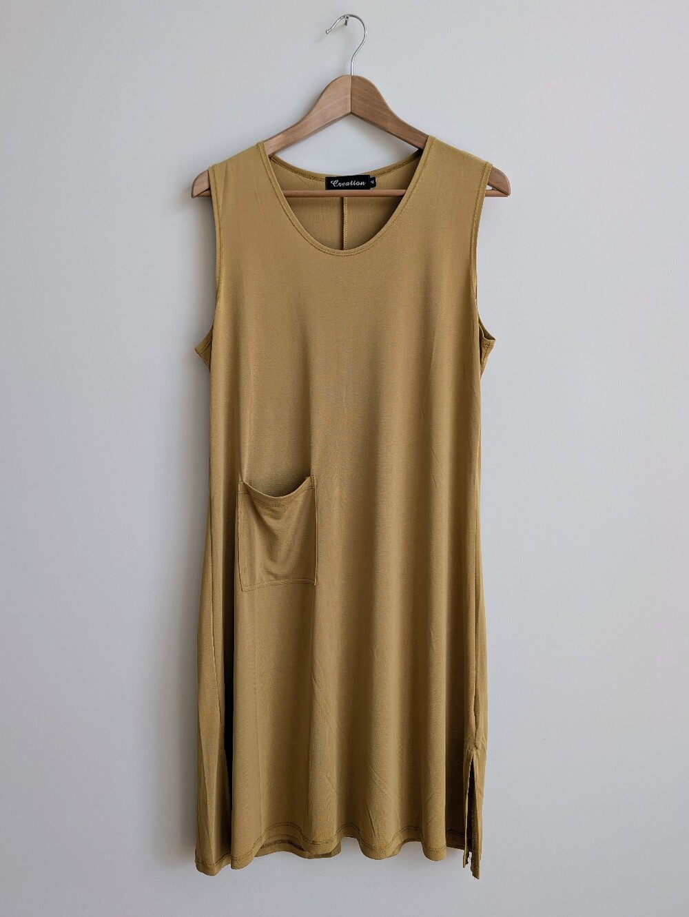 Bamboo Cupro Creation Medium Sleeveless Relaxed Front Pocket Dress Deep Yellow